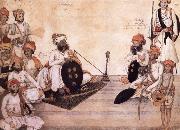 unknow artist Thakur Daulat Singh,His Minister,His Nephew and Others in a Council oil on canvas